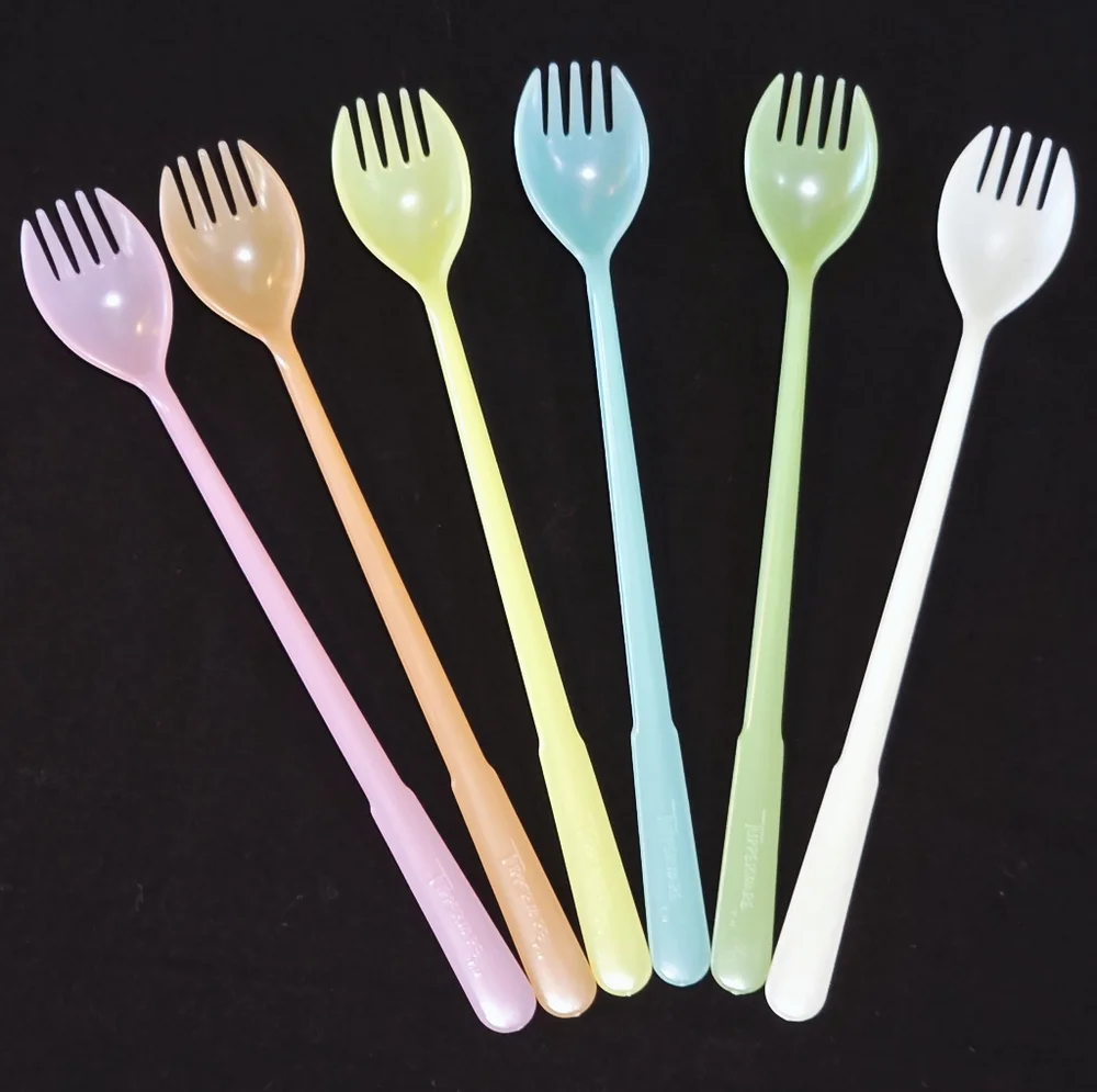 1950s Tupperware Fork-O-Spoons Millionaire Line Spork Pastel Fork Spoon Set of 6